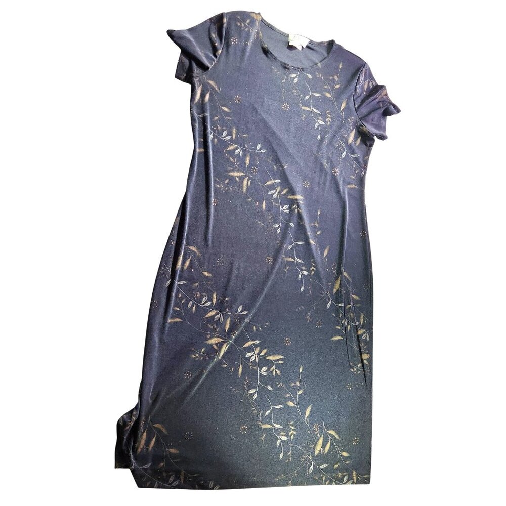 Black dress AGB Womens Size 16 Gold Floral Midi Short Sleeve Stretch fairycore
